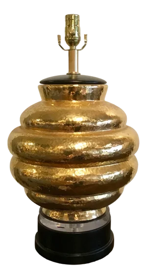 Vintage Mid-Century Modern Large Gold Glaze Ceramic Table Lamp