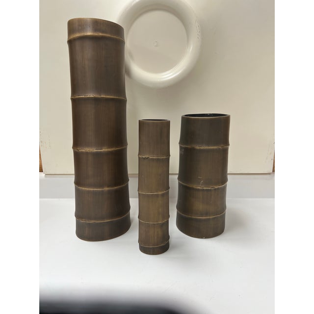 Heavy Brass Bamboo Vases - Set of 3 For Sale In Aspen - Image 6 of 11