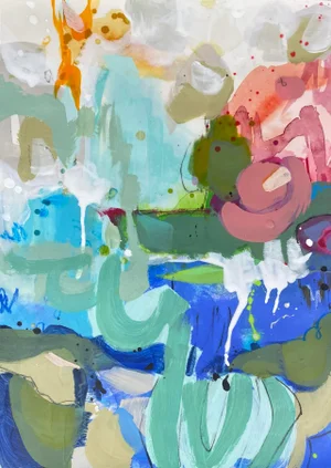 "You'd Love It Here" Contemporary Mixed-Media Painting on Paper by Gina Cochran