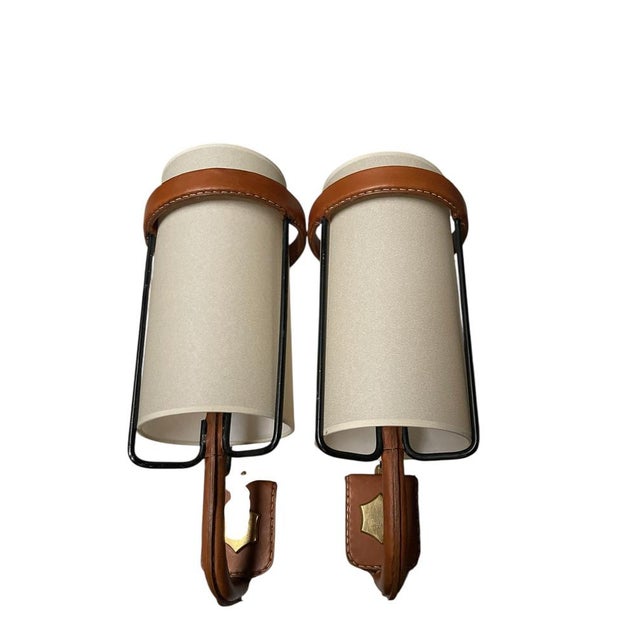Stitched Leather Sconces by Jacques Adnet, 1950s, Set of 2 For Sale - Image 10 of 10