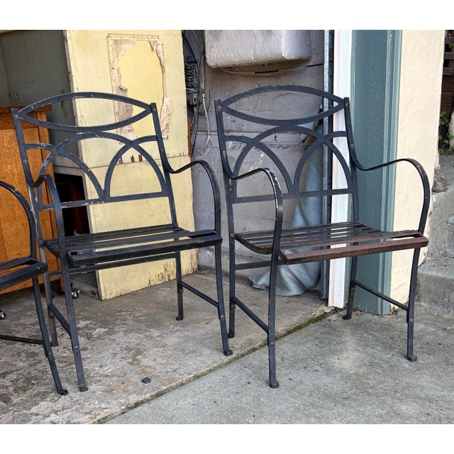 Ebony Vintage Wrought Iron English Style Garden Chairs by Smith & Hawken, 4 Pieces For Sale - Image 8 of 12