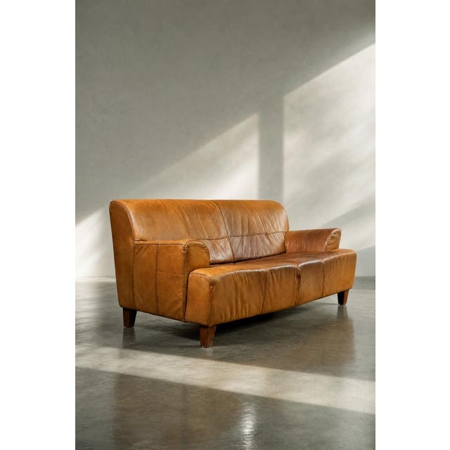 Mid-Century Modern Mid-Century Modern Industrial Brown Leather 3-Seater Sofa, 1960s For Sale - Image 3 of 18