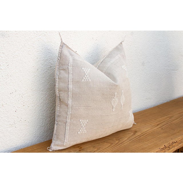 Moroccan Linen Geometric Band Cactus Silk Moroccan Pillow For Sale - Image 3 of 7
