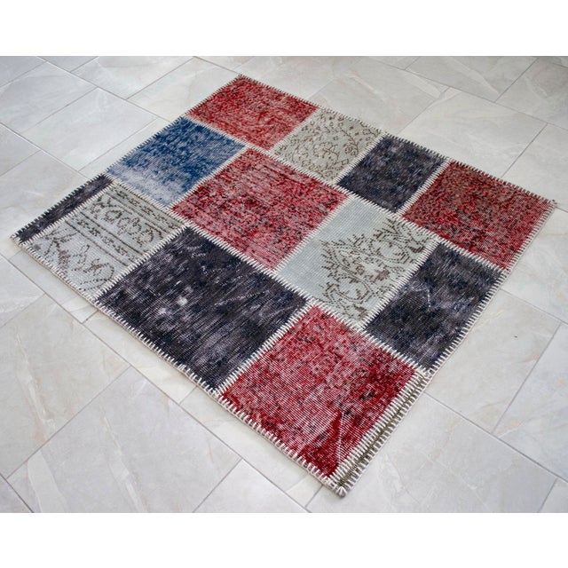 Turkish Hand Knotted Rug Handstitched Floor Art Modern Decor - 3'9"x4'5" For Sale - Image 17 of 18