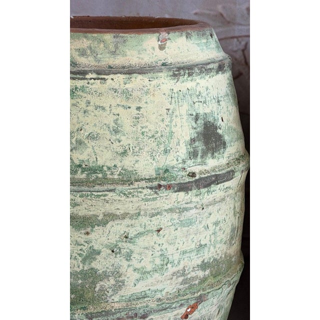 Early 21st Century Pair of Mediterranean Barrel Olive Jars - Heavily Patinated Verdigris Terracota For Sale - Image 5 of 14