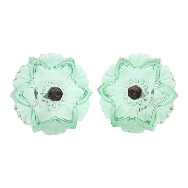 Pair of Vintage Floral Green Pressed Glass Curtain Tie Backs For Sale