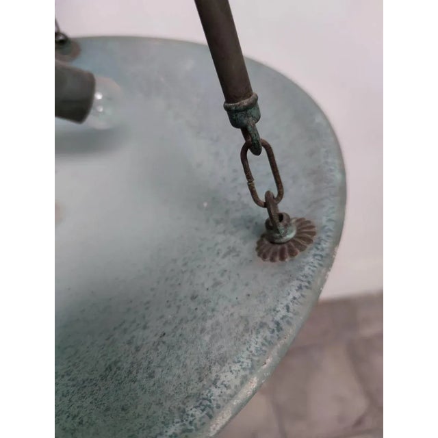 Metal Vintage Green Glass Chandelier For Sale - Image 7 of 15