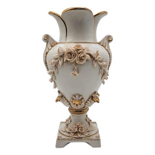 Antique OOAK Mid Century Ornate Hand Made Capodimonte Italy Large Vase No Chips For Sale