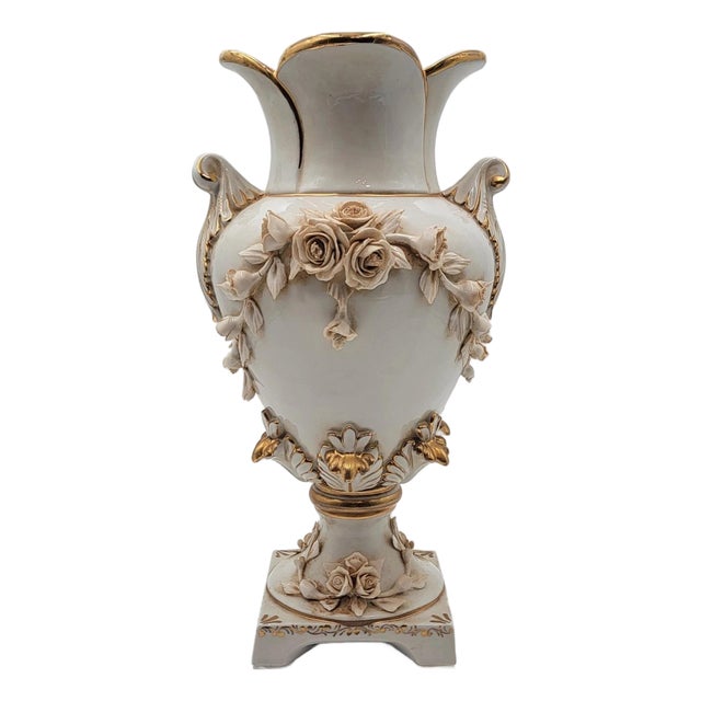 Antique OOAK Mid Century Ornate Hand Made Capodimonte Italy Large Vase No Chips For Sale