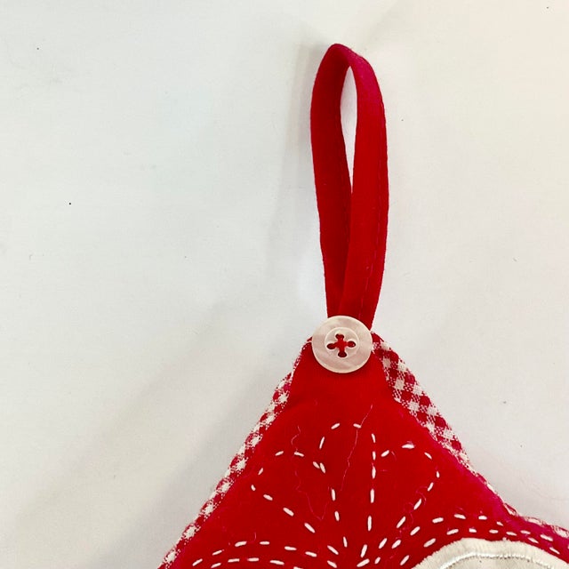 Vintage Gustavian Swedish Arts & Crafts Valentine Gingham Heart Door Knob Hanger For Sale - Image 6 of 9