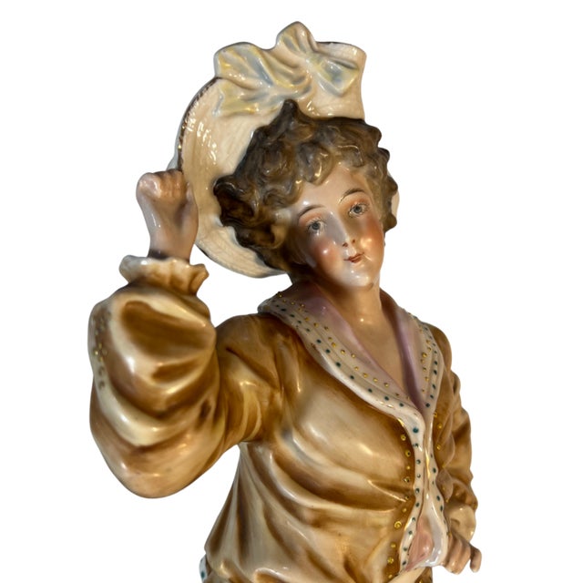 Rococo Antique Meissen Style German Porcelain Figurine Young Man For Sale - Image 3 of 18