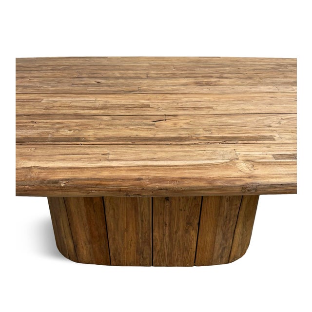 Outdoor Teak Rounded Pedestal Dining Table For Sale - Image 9 of 12