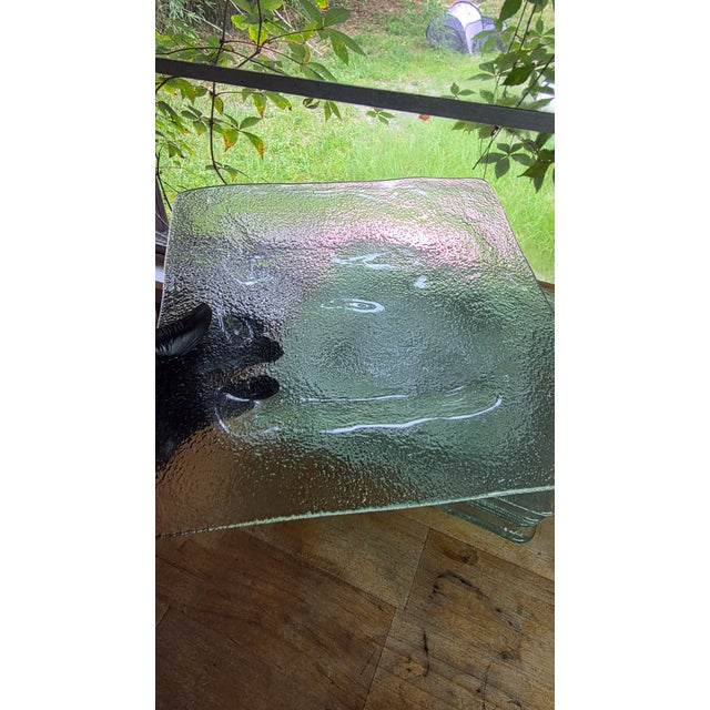 Contemporary Izabel Lam Signed Ocean Clear Glass Square Dinner Plate Set For Sale - Image 3 of 5