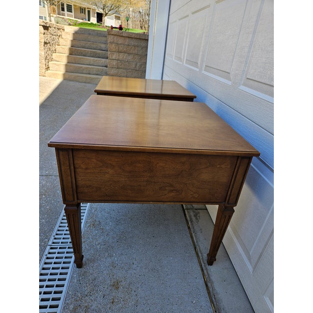 Henredon Walnut Square Side Tables Banded Tops For Sale - Image 6 of 13
