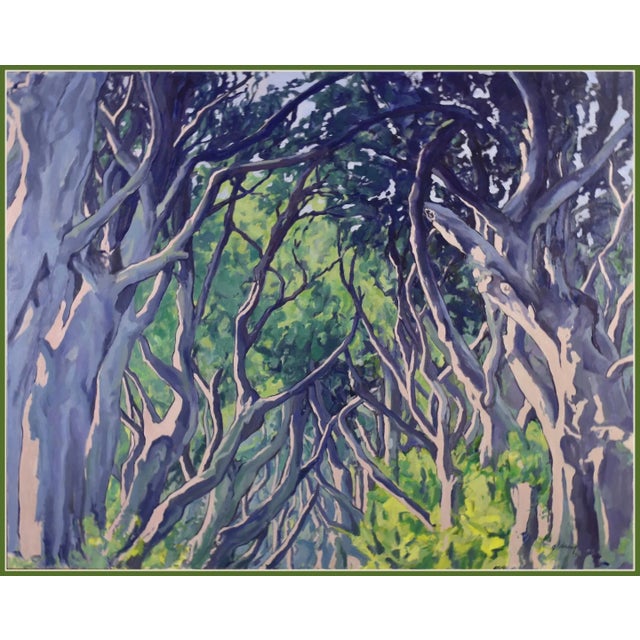 Forest Trees Along the Famous Road to Hana, Maui in a Large Oil Painting by Contemporary Expressionist George Brinner For Sale