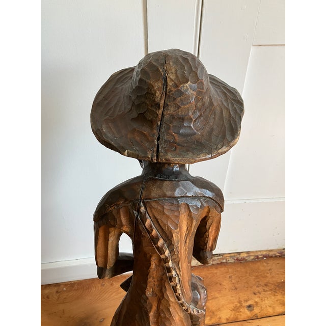 Vintage Large Wooden Folk Art Carving/Statue of a Man With a Pipe For Sale - Image 11 of 12