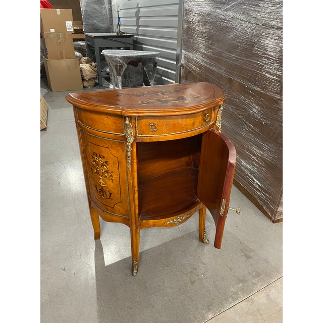 1990s Demi-Lune Accent Cabinet Italian Neoclassical Style Faux Marquetry For Sale - Image 11 of 12