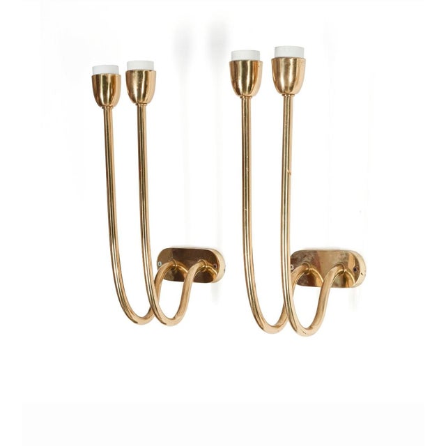 Mid-Century Modern Brass Wall Lamps with Long Stems, 1940s, Set of 2 For Sale - Image 3 of 3