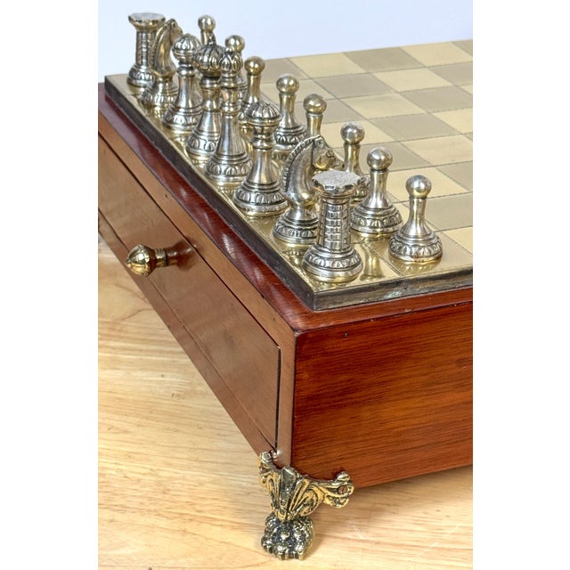 Neoclassical French Gilt & Silvered Bronze Complete Table Top Boxed Chess Set For Sale - Image 12 of 12
