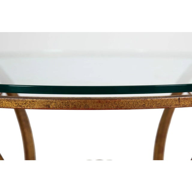 French Modernist Gilded Wrought-Iron & Glass Coffee Accent Table Ca. 1950s For Sale - Image 9 of 12