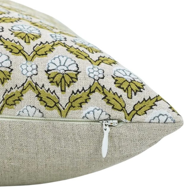 Contemporary Floral Home Decor Cushion Cover Pure Linen 14x14 Inch- Shenaj For Sale - Image 3 of 4