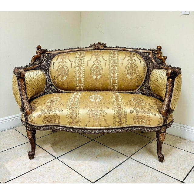 Rococo French Rococo Style Gold Sofa – High-End Upholstery With Gold Leaf Details For Sale - Image 3 of 5