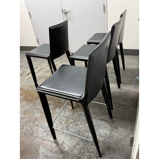 Black Frag for Design Within Reach Bottega Leather Counter Stools, Set of Four For Sale - Image 8 of 12