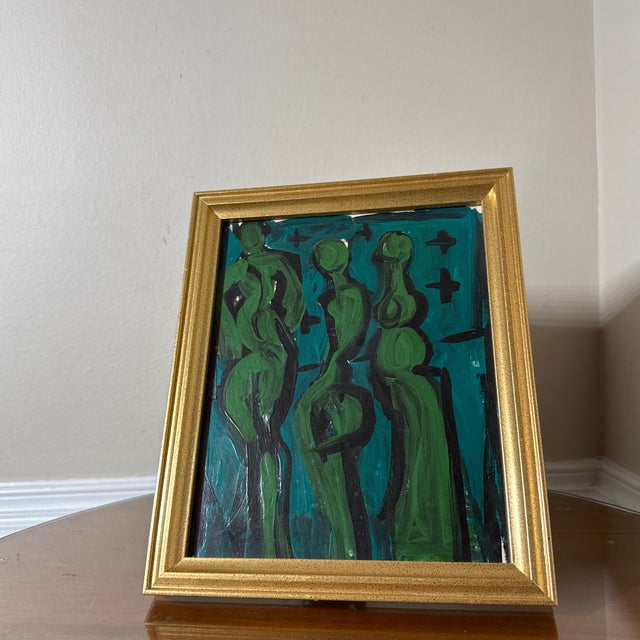 Vintage Oil Abstract Expressionist Figurative Art Green Nude Painting For Sale - Image 4 of 7