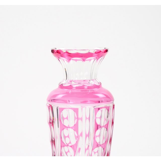 Mid-Century Modern Mid-Century Modern Val Saint Lambert Pink Glass Vases Cut & Etched Decorated For Sale - Image 3 of 10