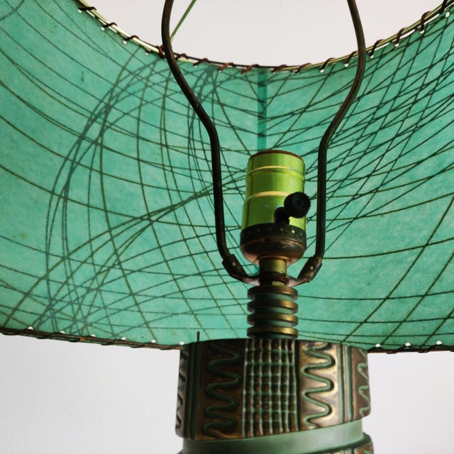 1950s Mid 20th Century Mid Century Modern Brass Table Lamp With Original Shade For Sale - Image 5 of 12
