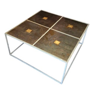 Brutalist Coffee Table in Metal and Copper with Steel Tops, 1980s For Sale
