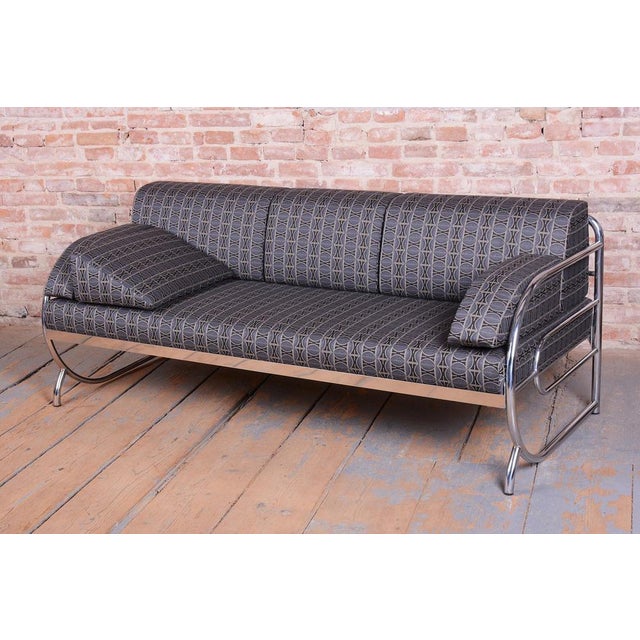 Bauhaus Bauhaus Sofa in Chrome and Fabric from Robert Slezak, Czech, 1930s For Sale - Image 3 of 18