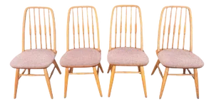 1960s Set of 4 Mid-Century Oak Spindle Back Dinaire Dining Chairs