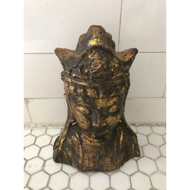 Tribal Gold Leaf Metal Buddha Head For Sale - Image 3 of 11