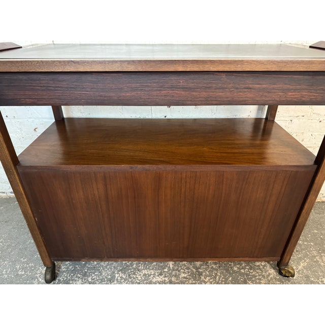 Mid 20th Century Mid-Century Modern Black Topped Walnut Bar Cart For Sale - Image 5 of 11