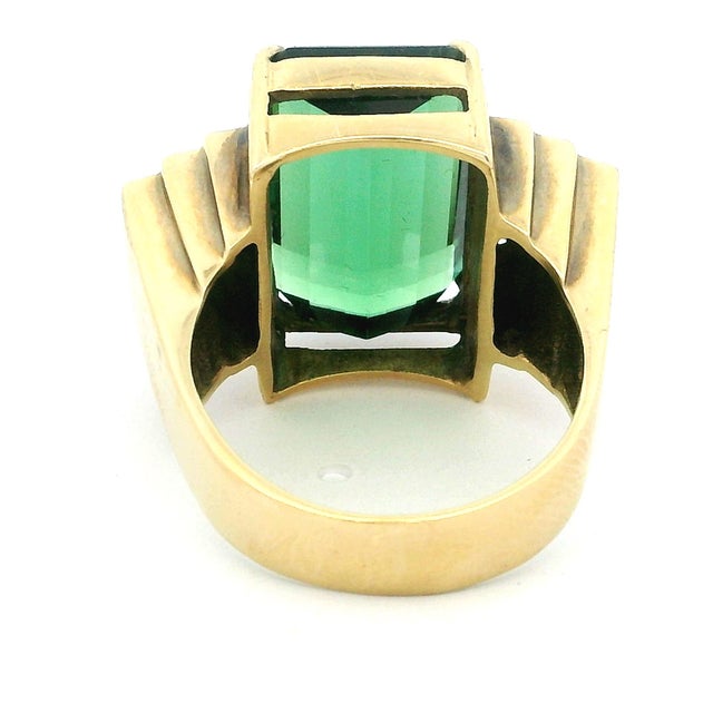 1970s Emerald Cut Green Tourmaline and Diamond 18k Gold Statement Ring, Size 7.5 For Sale - Image 10 of 15