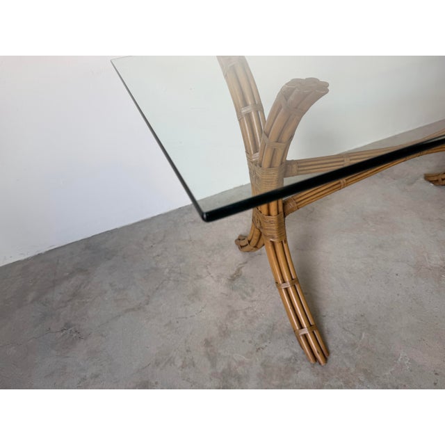 Vintage Coastal Organic McGuire - Style Rattan and Leather Dining Table With Glass Top For Sale - Image 12 of 12