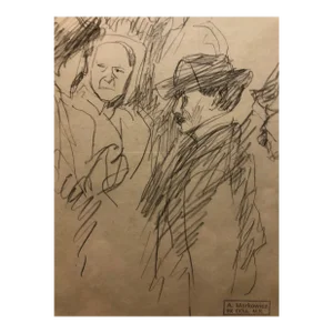 Artur Markowicz, Framed Sketch Pencil Drawing of Couple in City Scene Pre War Polish Jewish Art, c.1920s