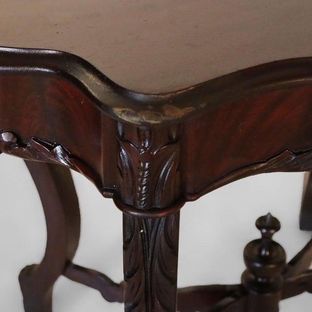 Antique Carved Flame Mahogany Turtle Top Table C1880 For Sale - Image 10 of 12