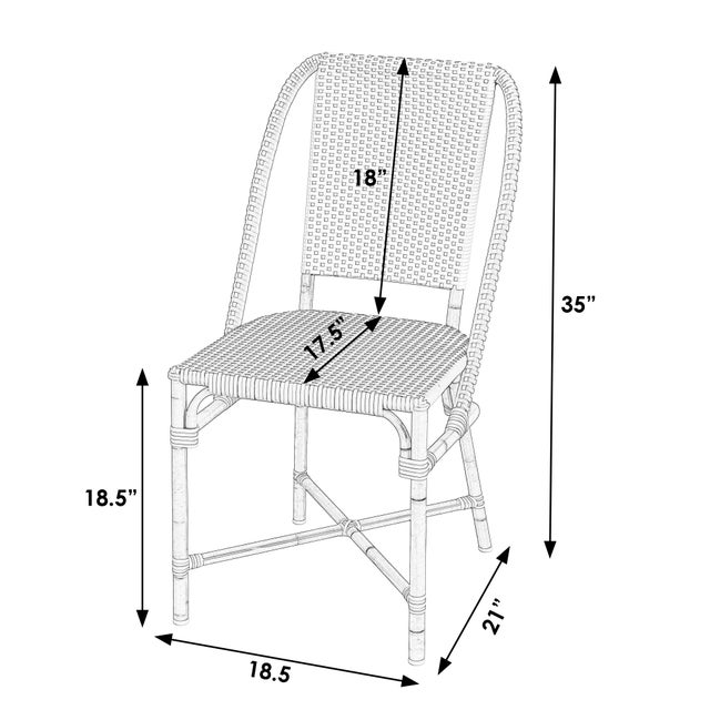 Traditional Tobias 18.5 in. Seat Height Outdoor Rattan and Metal Dining Side Chair, White/Sky Blue Dot / Natural Rattan Frame For Sale - Image 3 of 8