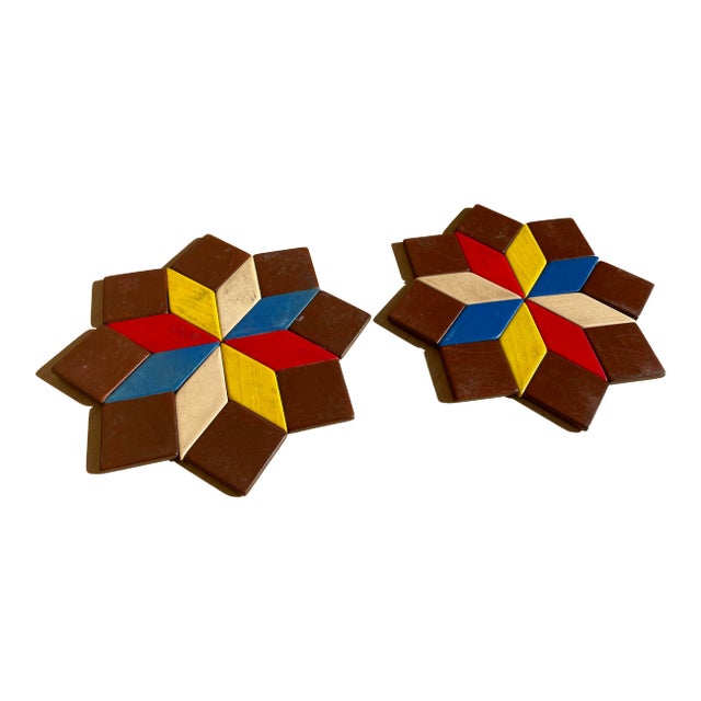 Mid-Century Modern German Painted Wood Star Coasters- a Pair For Sale