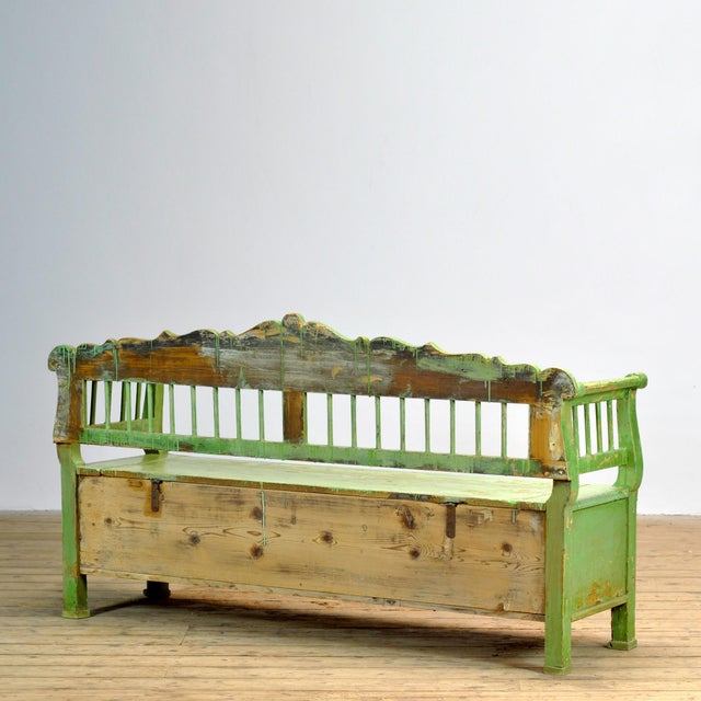 Antique Hungarian Pine Bench with Storage, 1900s For Sale - Image 17 of 18