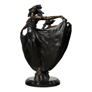 Art Nouveau Bronze Maidens Vase / Planter – Signed H. Beau, 20” Tall For Sale