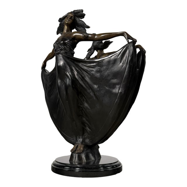 Art Nouveau Bronze Maidens Vase / Planter – Signed H. Beau, 20” Tall For Sale