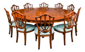 Vintage Flame Mahogany Dining Table and Shield Back Chairs, Set of 11