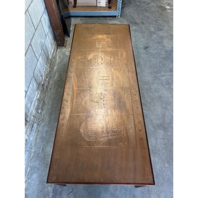 1960s Striking Danish Mid-Century Modern Rosewood Coffee Table With Etched Copper Top For Sale - Image 5 of 12