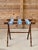 Mid-Century Modern Vintage Walnut Faux Bamboo Folding Luggage Rack With Needlepoint Straps For Sale - Image 3 of 11