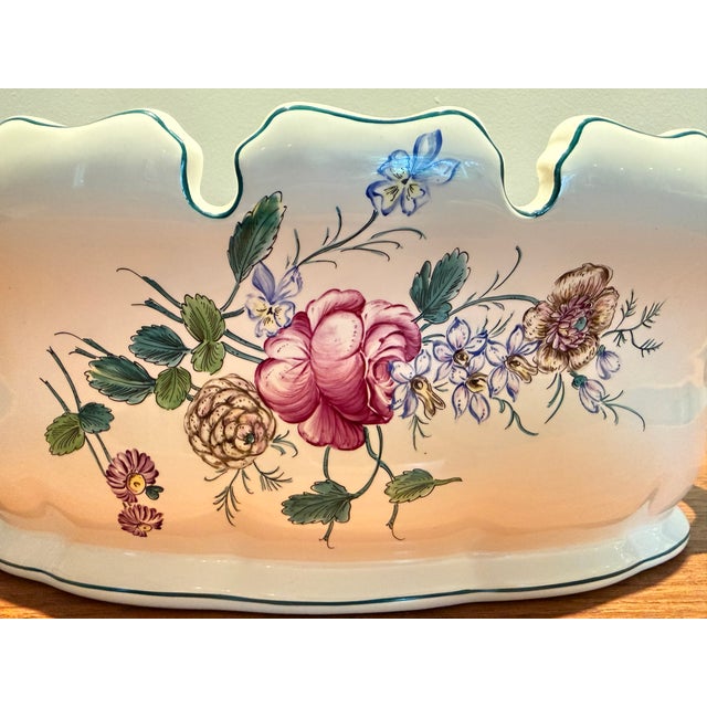 Ceramic Tiffany and Co. Floral Hand-Painted Centerpiece Bowl or Jardiniere For Sale - Image 7 of 11