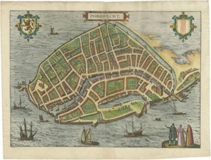 Antique Map of the City of Dordrecht by Braun & Hogenberg, 1581