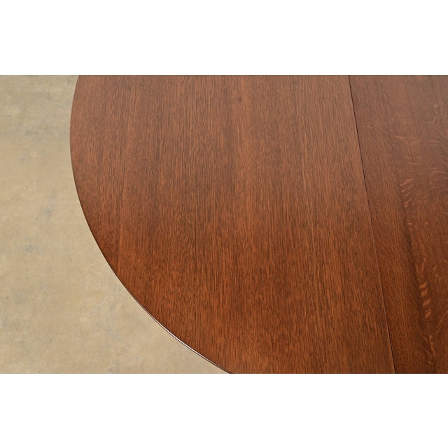 Stickley Brothers Antique Mission Oak Arts & Crafts Pedestal Extension Dining Table, Newly Refinished For Sale - Image 10 of 15